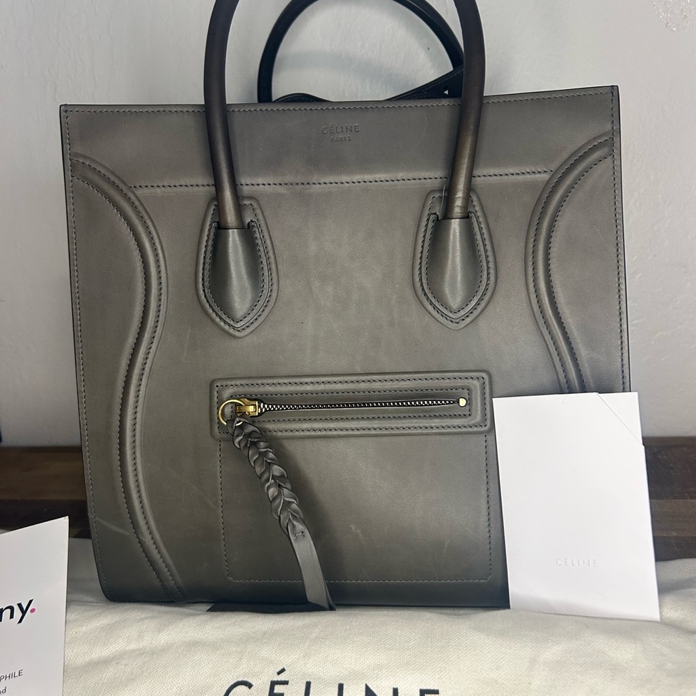 Celine Dark Gray Leather Tote - Picture 2 of 11